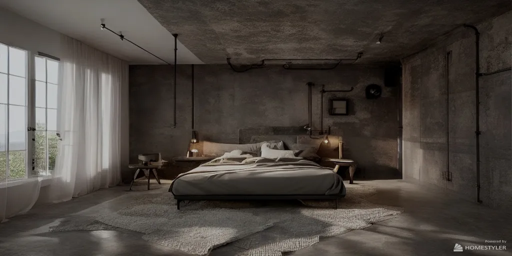 a bed in a room with a wall 