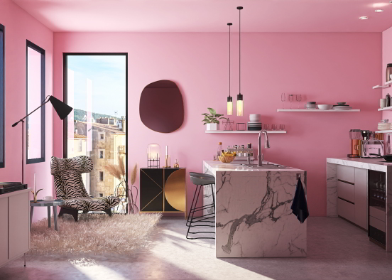 pink kitchen in madrid Design Rendering