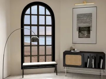 modern interior design featuring a stylish black window and contemporary decor, enhancing the aesthetic appeal of the entryway with Homestyler's real-time 3D rendering feature.