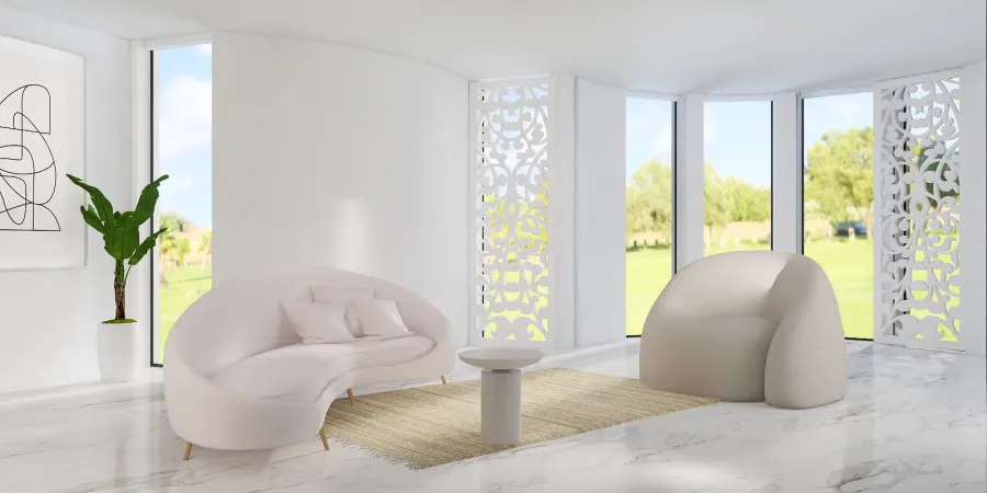 a white couch sitting in a room next to a wall 