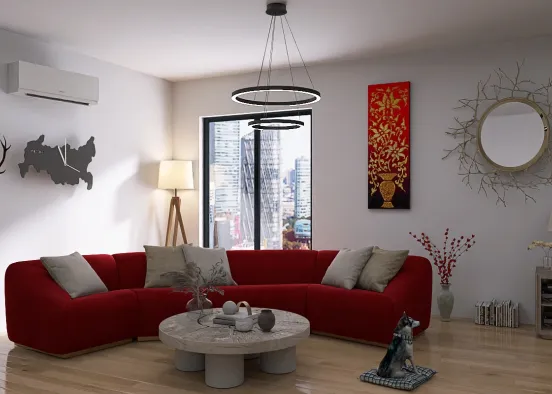 red base and brown living room  Design Rendering