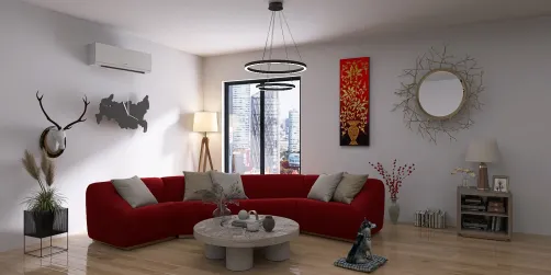 red base and brown living room 