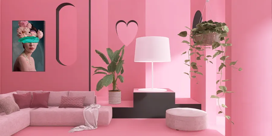 a pink room with a pink wall and a pink wall 