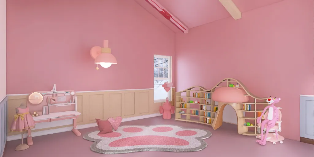 a small child's bedroom with a pink crib 