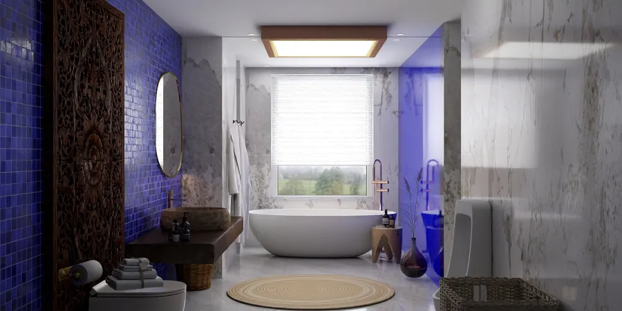a bathroom with a tub, toilet, sink and window 