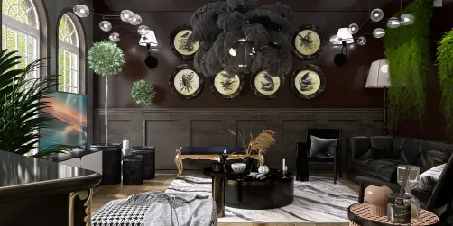 traditional/modern gothic living room 