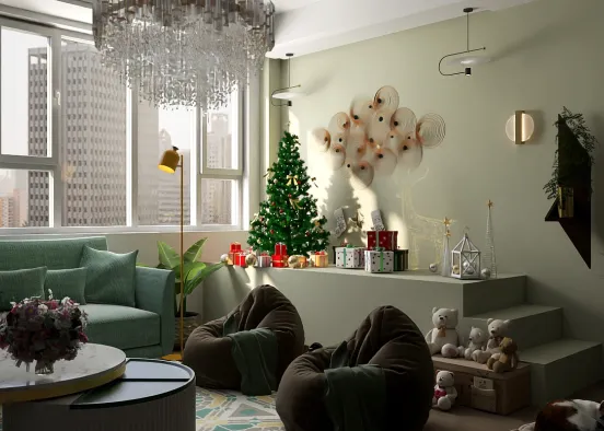 Christmas vibe Living Room decor interior  Design Rendering