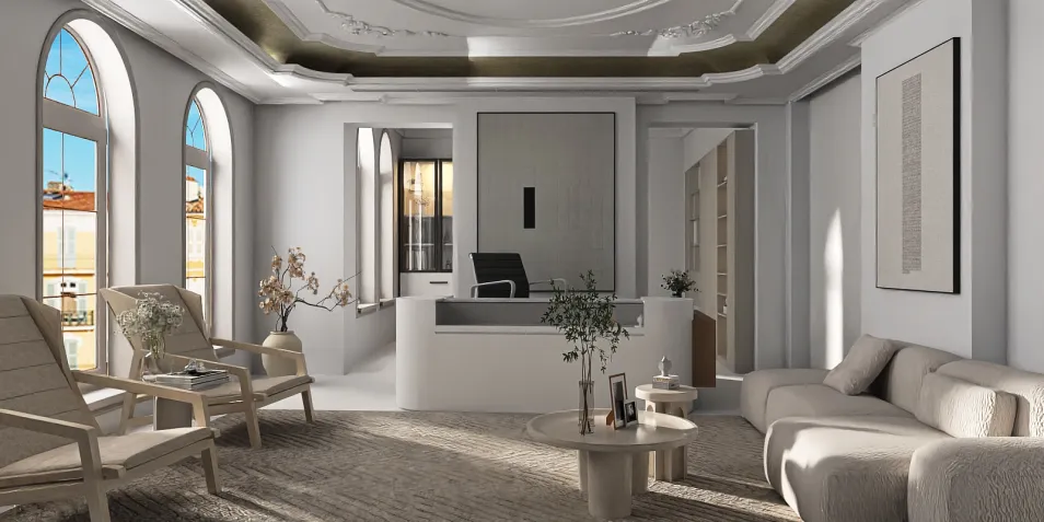 spacious living room showcasing modern furniture arrangement in contemporary style with optimized layout design using Homestyler's real-time 3D rendering feature.