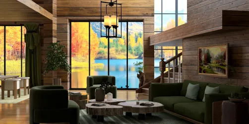 Modern living room furniture arrangement with a cozy atmosphere in a rustic style, utilizing Homestyler's real-time 3D rendering feature.
