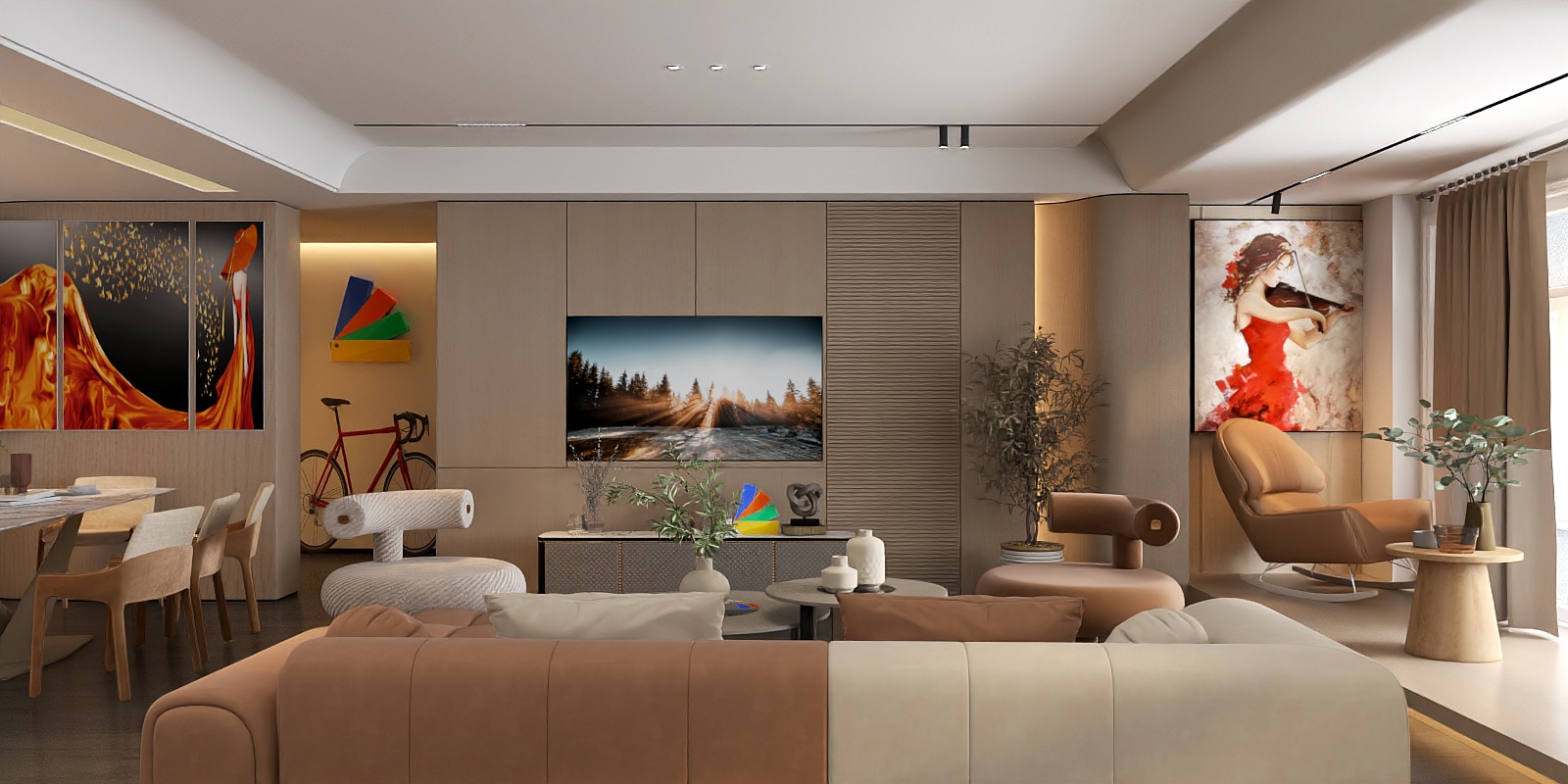 Minimalist living & dining room