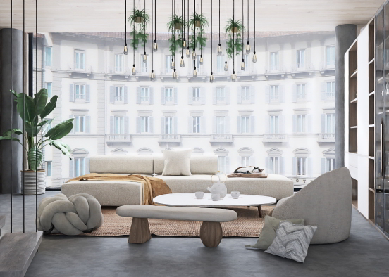 Minimalist Industrial Living Room Design Rendering