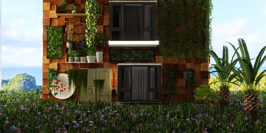 a kitchen with a stove, a refrigerator, and a plant 