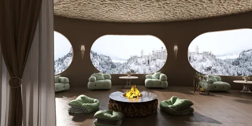 A warm cafe with a view of the snow-covered castle