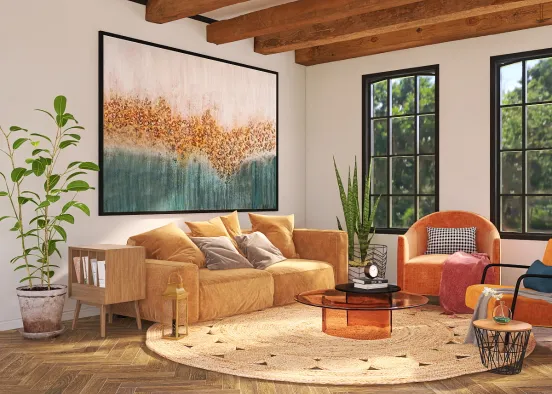Orangy living room  Design Rendering