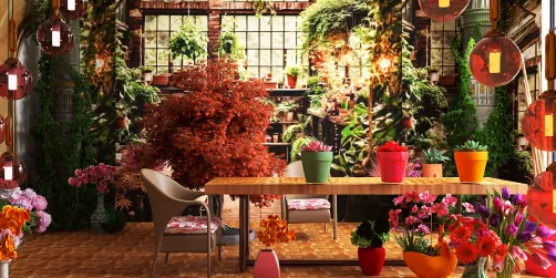 Pink,Orange,Brown,Forest Green Floral Shed