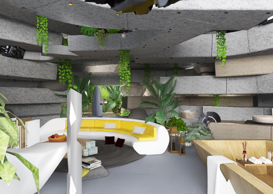 a luxurious cave living area with a bath Design Rendering