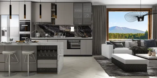 Black and White Kitchen and Dining Room