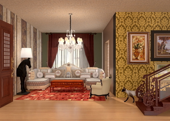 vintage living room  Design Rendering