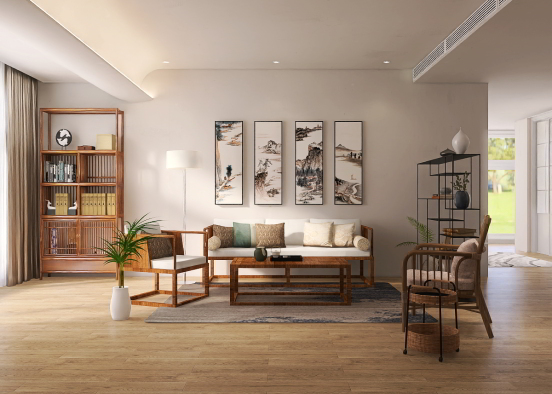 Chinese Style Living Room Design Rendering