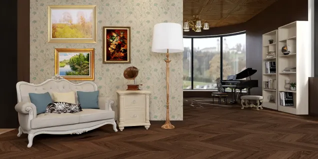 victorian living room - leaves wallpaper