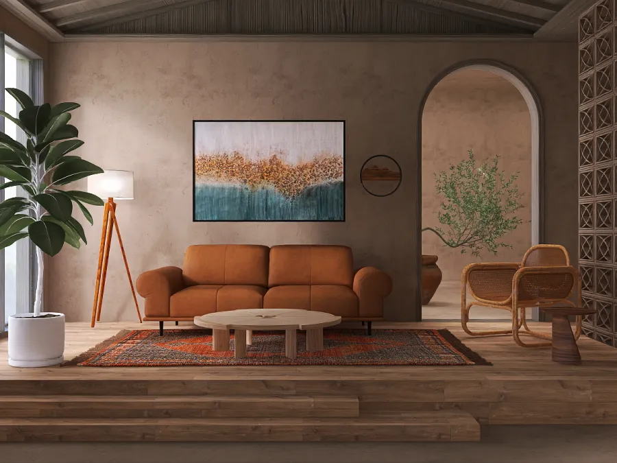 a living room with a couch, chairs, and a painting 