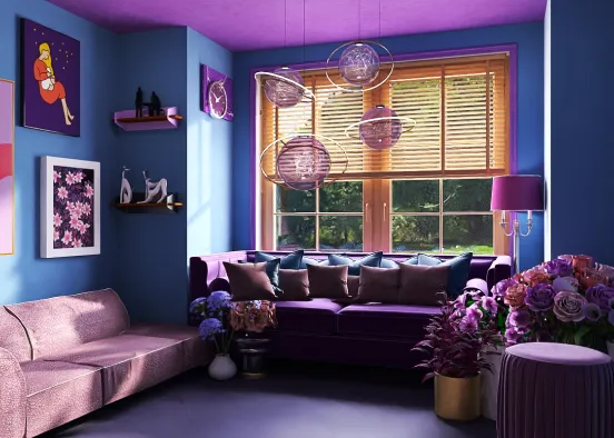 small purple themed living room Design Rendering
