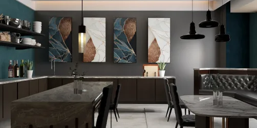 Modern teal restaurant inspired kitchen