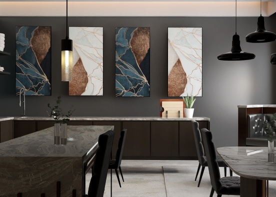 Modern teal restaurant inspired kitchen Design Rendering