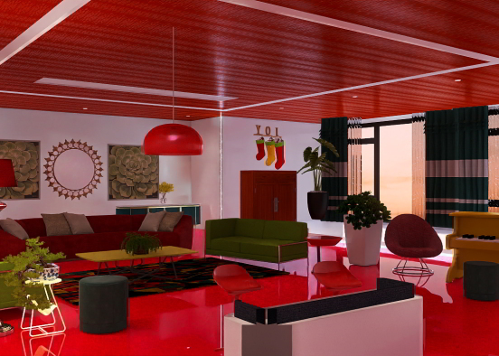 Tomato Theme Living Room Design Rendering