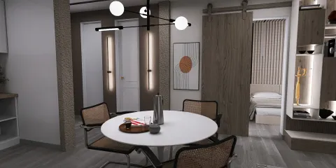 round dining table with stylish chairs in a modern interior design, showcasing a blend of minimalist and contemporary style, enhancing the dining area experience with Homestyler's real-time 3D rendering feature.