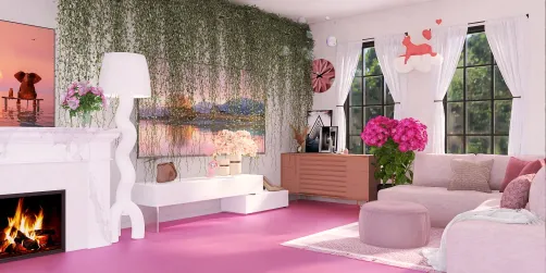 Baby pink living room