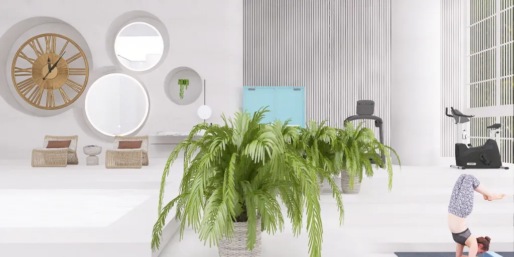 a large green plant in a bathroom 