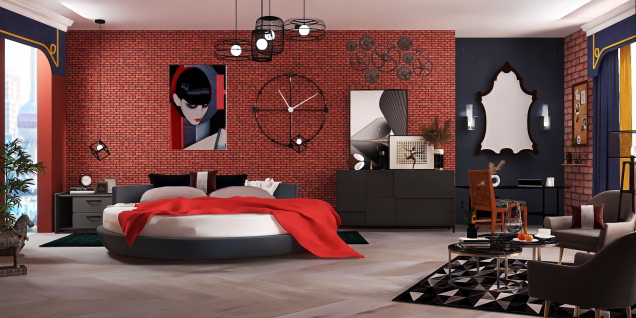 Black and Red Apartment bedroom 