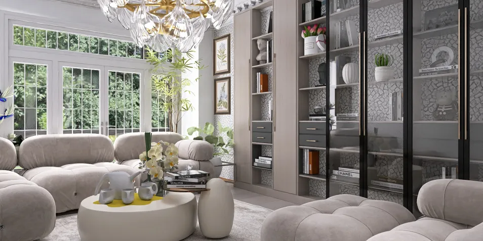 cozy living room arrangement featuring plush sofas and decorative table in modern style with a focus on interior decor optimization using Homestyler's real-time 3D rendering feature