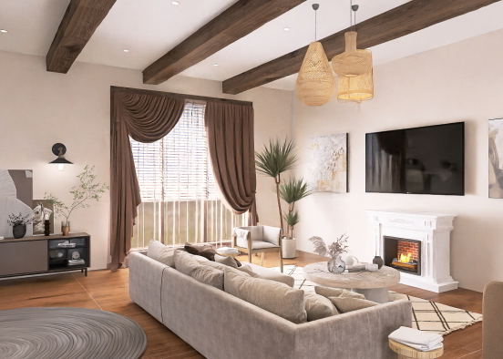 Brown and Tan Color Scheme Living Room Design Rendering