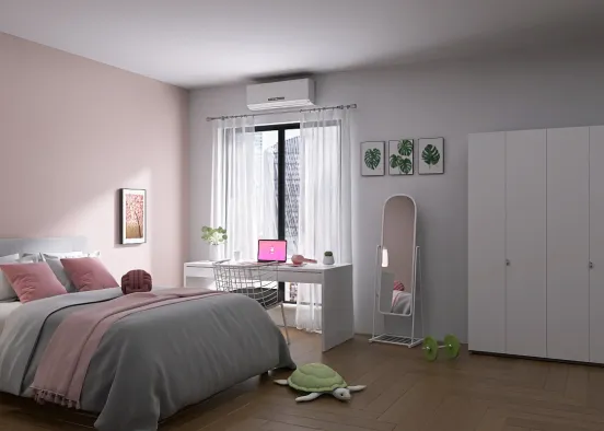 Pink and green bedroom  Design Rendering