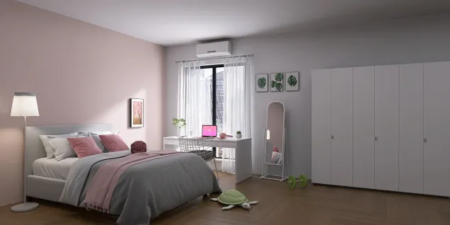 Pink and green bedroom 