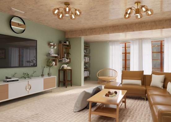 Green & Brown Living Room Design Rendering
