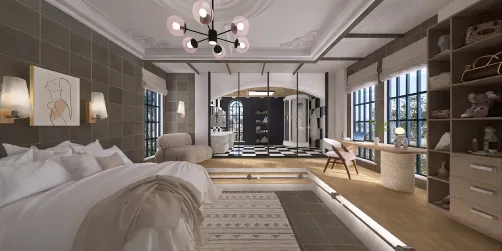Bedroom with bathroom in modern style🤍