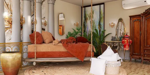 Uniquely styled boho/contemporary bedroom 