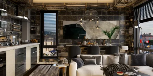 modern living room design featuring stylish furniture arrangement and contemporary decor, showcasing the efficient use of small space with smart furniture placement using Homestyler's real-time 3D rendering feature.