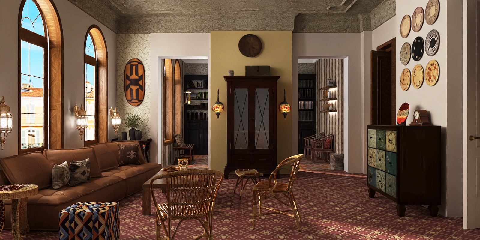 Living room and library 