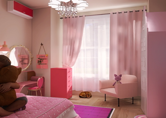 Dormitório em tons de Rosa Design Rendering