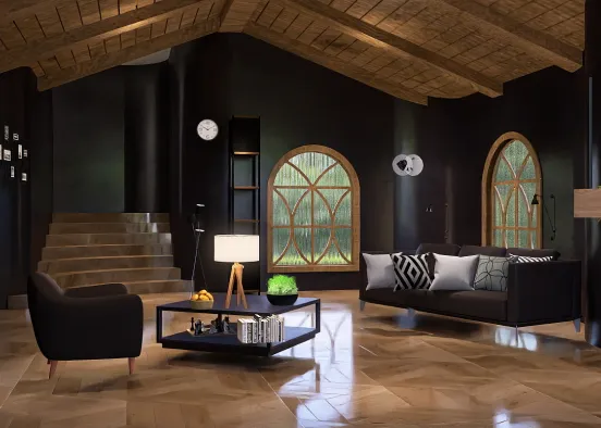 Black Living Room  Design Rendering
