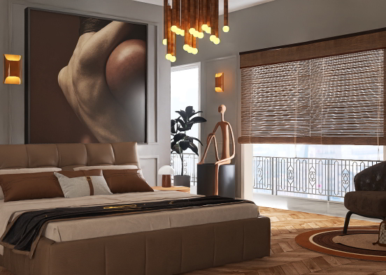 Brown modern bedroom  Design Rendering