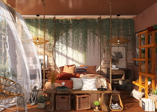 cozy bohemian bedroom  Design Rendering