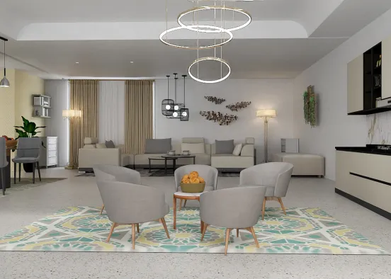 modern style open concept living room  Design Rendering