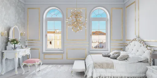 Quarto neutro com detalhes dourados