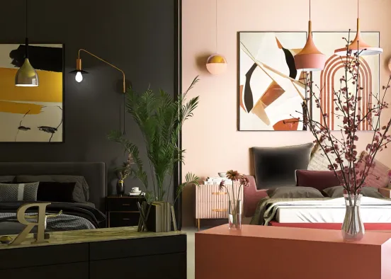 # Different style twin room  Renderização de Design