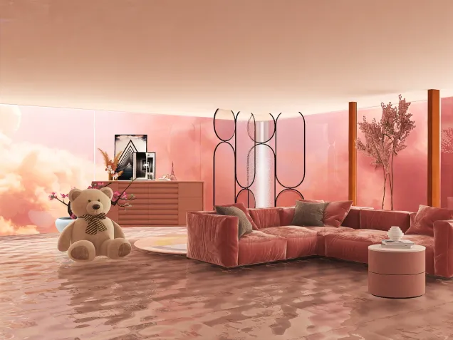 Simple Pink Cherey Blossom Living Room